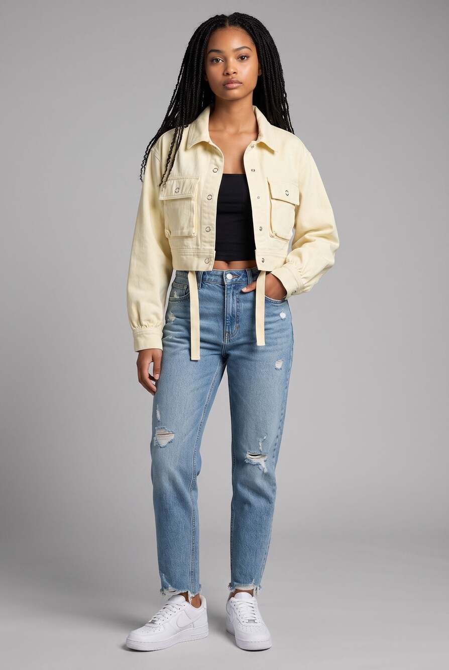 BDG Urban Outfitters Cropped Denim Jacket Pastel Yellow Cargo Pocket XS